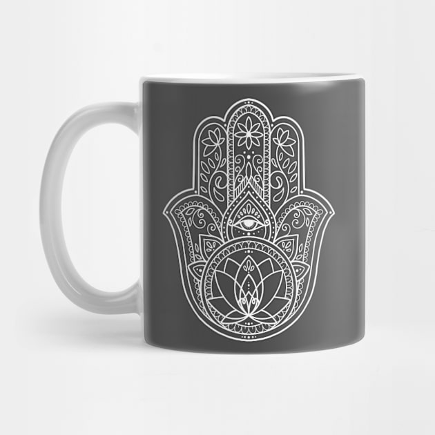 White Hamsa Hand and Lotus Flower Design by Lorna Laine by Lorna Laine